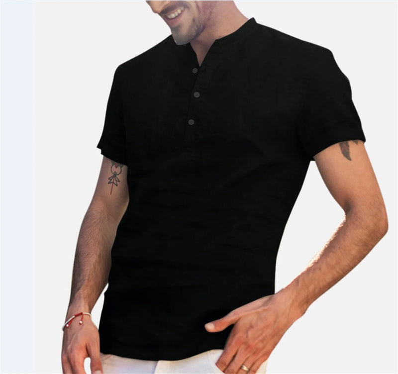 Summer Men‘s Stand collar Cotton-Linen Quality Casual Fashion Shirt For Men
