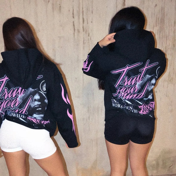 Y2k Pullover Print Pattern Long Sleeved Hoodie Hoodie Clothing Vintage Street Rap Trend Wear High Street Dark 2024 Winter Tops