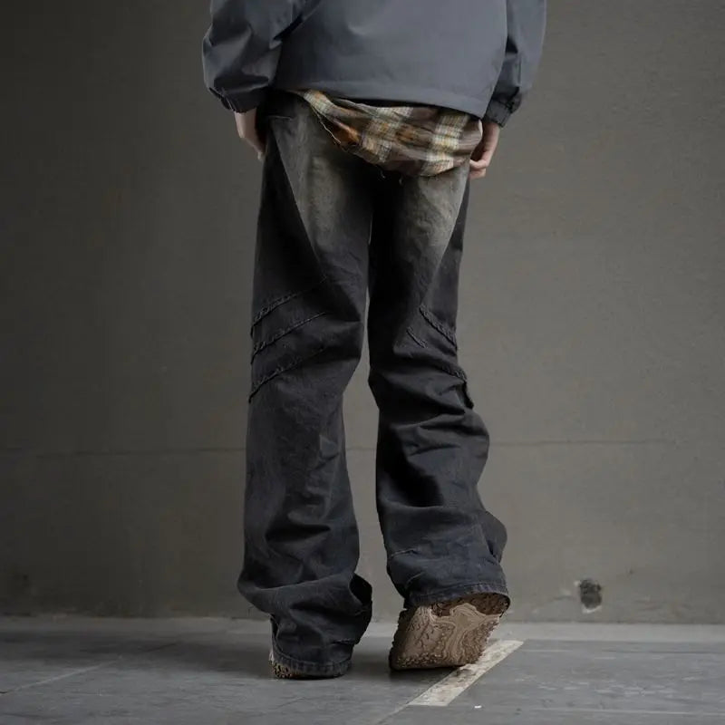 hip hop american trend retro straight leg washed denim jeans spring and autumn high street couple loose wide leg casual pants urban skinny jeans