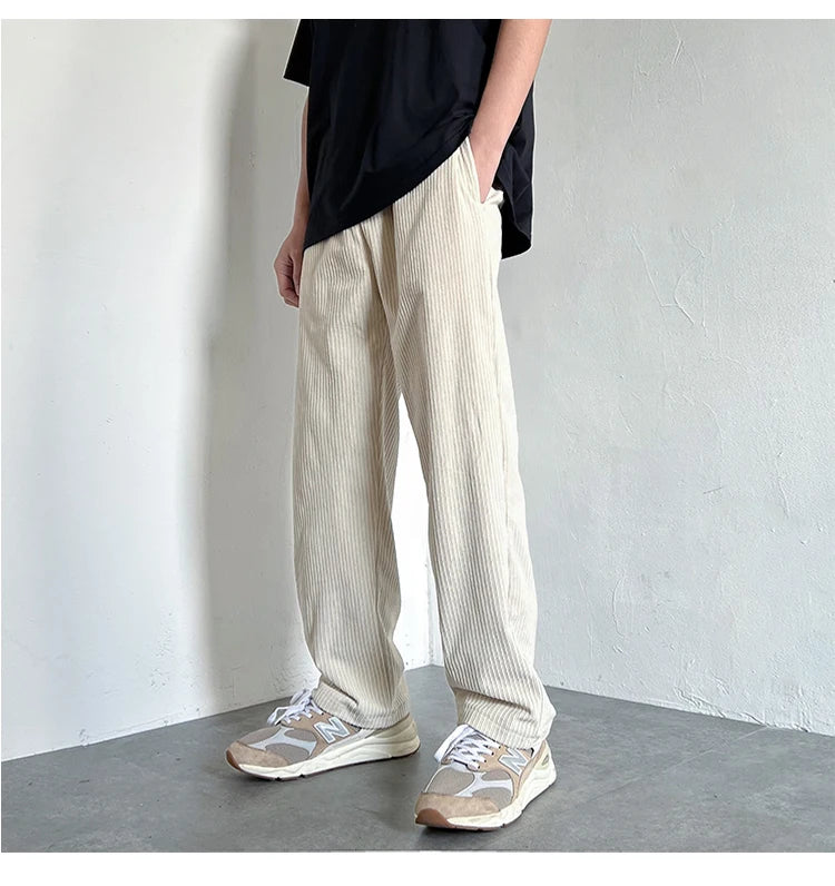 4 colors drawstring corduroy pants men fashion cotton casual pants men streetwear hip hop loose straight pants mens trousers unique default style 3743