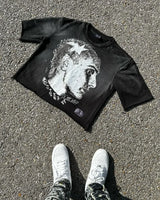 American High Street Fashion Cartoon Portrait Printed Oversized T-shirt Women Y2k Goth Harajuku Casual Versatile Short-sleeved