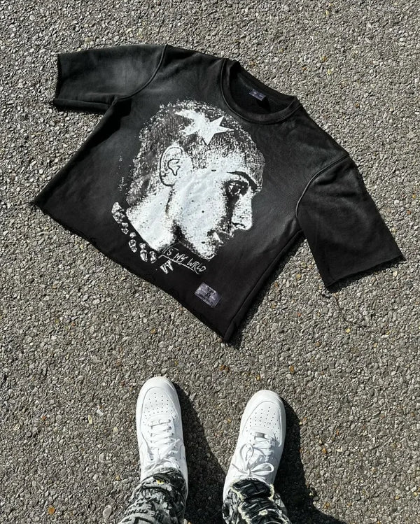 American High Street Fashion Cartoon Portrait Printed Oversized T-shirt Women Y2k Goth Harajuku Casual Versatile Short-sleeved