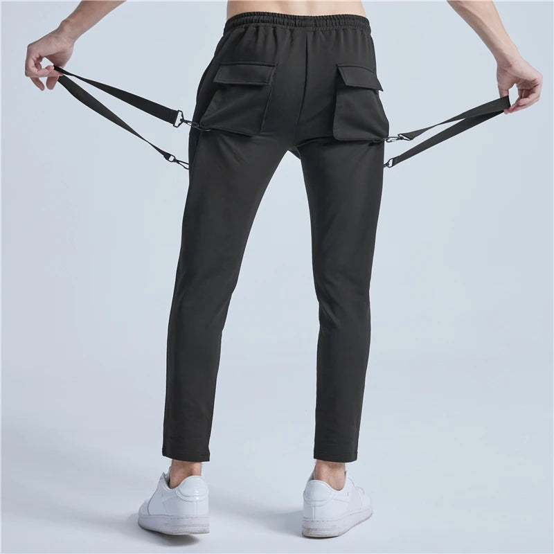 rainbowtouches pants brand mens high street multiple pockets design solid color tidal current overalls concise style baggy pant unique default style 1047