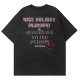 Sadcore Melting smiley – Men Gothic Retro T Shirt Abstract Letter Print Short Sleeved
