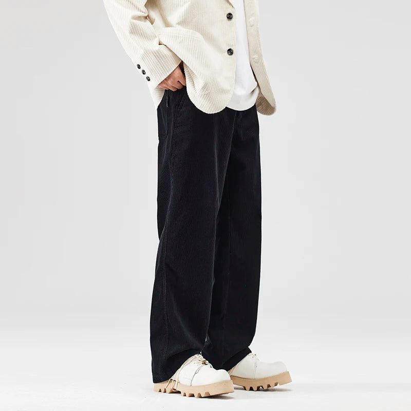 corduroy pants mens fashion loose casual straight large size wide leg baggy trousers office man commuter business corduroy pant menswear bottoms