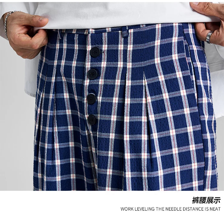 men women american streetwear fashion loose plaid wide leg straight pant boyfriend button down sports casual pants trousers unique default style 1438
