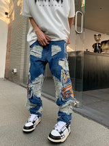 fashion embroidery destroyed ripped tassel holes denim jean pants mens casual loose straight jeans hip hop streetwear joggers unique joggers style 4348