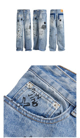 men baggy ripped jeans graffiti printed straight denim pants distressed jeans male streetwear hip hop jeans trousers y2k unique jeans style 5591
