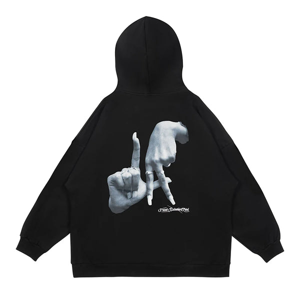 Hands Figure Print Letter Embroidery White Black Mens Autumn Hoodies P