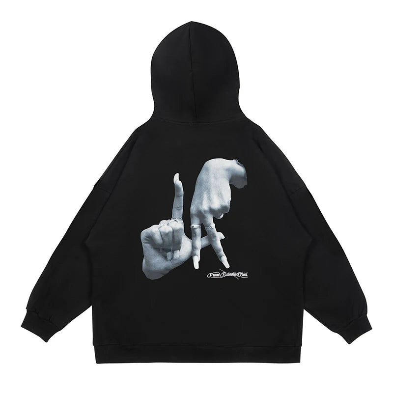 Hands Figure Print Letter Embroidery White Black Mens Autumn Hoodies P