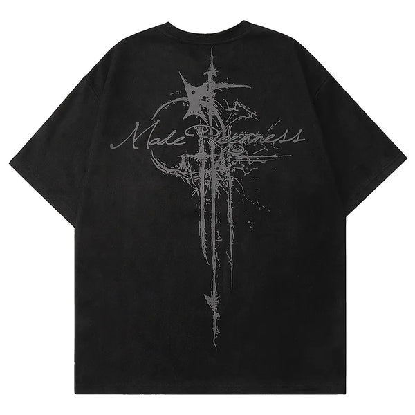 Sadcore Vintage print – Men Street T Shirts Artistic Logo Design Suede Short Sleeves