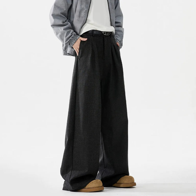 men loose casual korean streetwear fashion vintage straight wide leg suit pants trousers cityboy baggy pants relaxed fit trousers