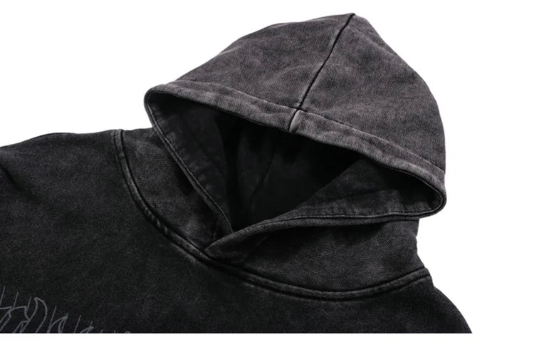 Hip Hop Streetwear Hoodie Sweatshirt Washed Vintage Devil Skull Skelet