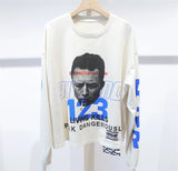 SS24 Vintage gymGnostic 123 Portrait Letter Print High-Street Casual White Loose Cotton Long Sleeve T Shirt Pullover Sweatshirt