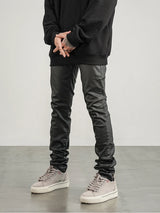 men pants high street wax coating pant casual streetwear hip hop zipper trousers harajuku fashion slim fit skinny pants joggers unique joggers style 2126