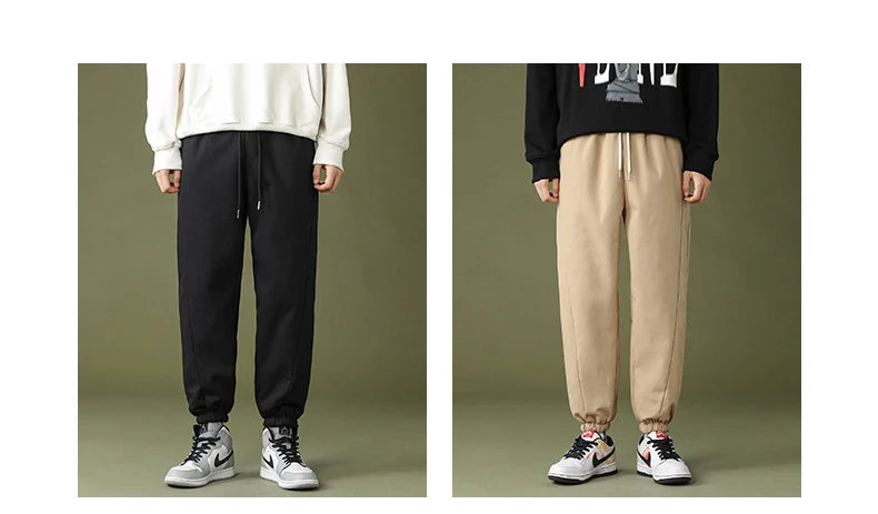 mens high street loose fit elastic waist pants winter warm fleece pants hip hop solid drawstring sportwear sweatpants joggers unique joggers style 1661