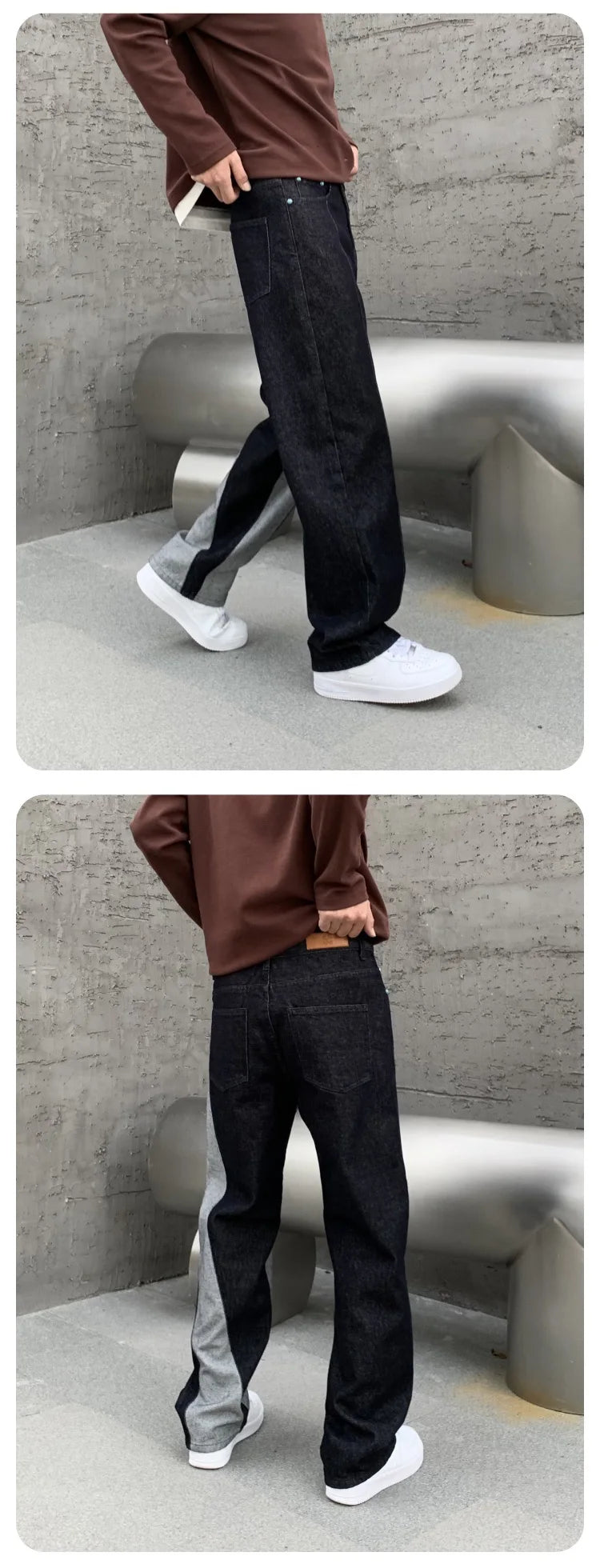 men streetwear splice denim fashion brand hip hop loose casual straight jeans pant cityboy deep blue y2k jeans trousers for men unique jeans style 1889