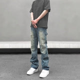 high street distressed black hole washed destroyed jeans casual ripped logging pants straight wide leg denim pants for men unique jeans style 87