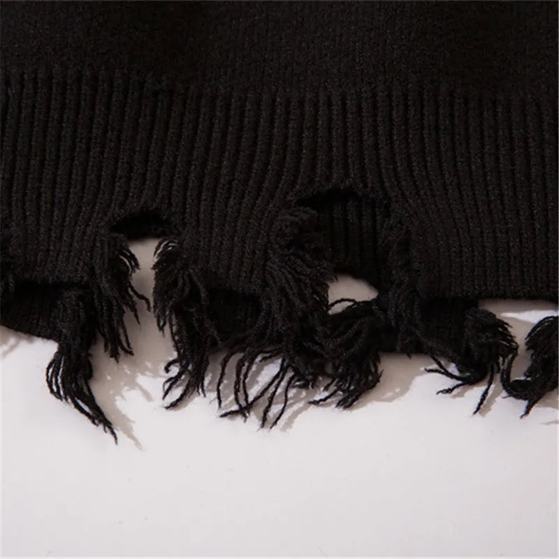 half high collar goth women men sweaters oversized long sleeve knitted pullovers y2k men ripped sweater harajuku streetwear tops - soft fleece-lined outerwear, Y2K grunge street style, vintage look oversized hoodie