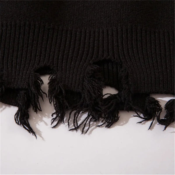 half high collar goth women men sweaters oversized long sleeve knitted pullovers y2k men ripped sweater harajuku streetwear tops - soft fleece-lined outerwear, Y2K grunge street style, vintage look oversized hoodie