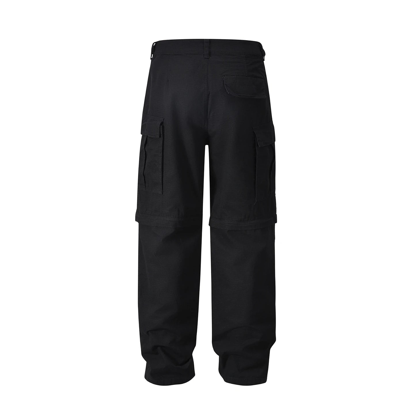american streetwear zipper cargo straight trousers two different wearing washed detachable multi pocket mens balck tactical pant military streetwear pants