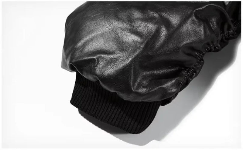Winter American Fake Two Pieces Parkas Mens Heavy Weight Thicken Hip Hop PU Leather Cotton Jacket Trend Loose Motorcycle Coats