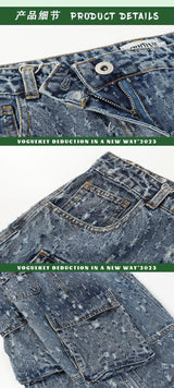 distressed ripped vintage blue baggy jeans men multi pocket cargo jeans casual loose denim pants streetwear harajuku jeans unique cargo style 5765