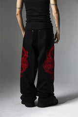 mens black baggy jeans dragon embroidered straight jeans streetwear hip hop loose trousers male luxury designer denim pants 1 unique jeans style 1800