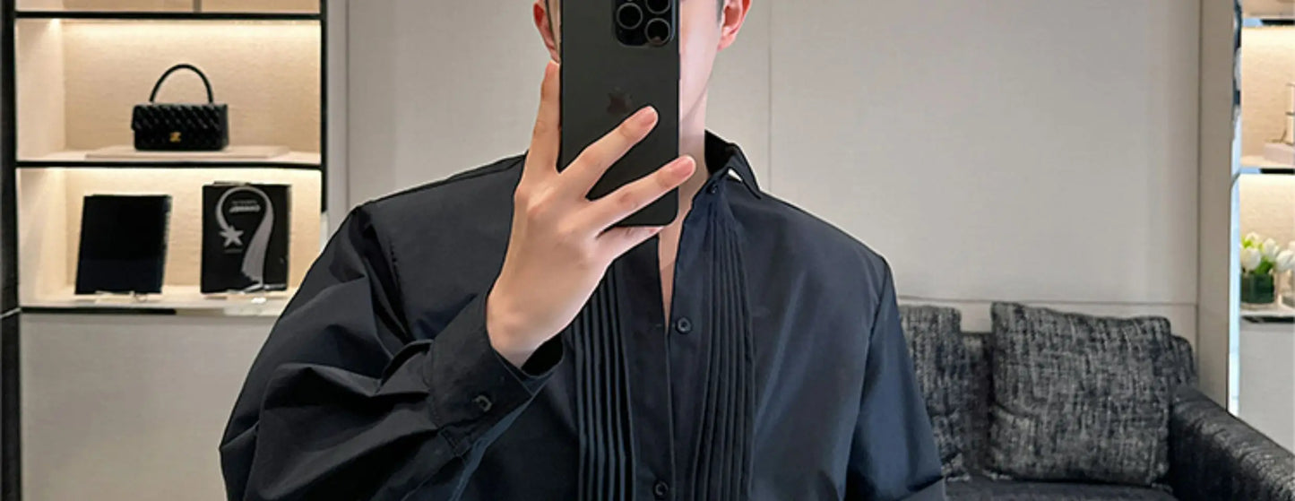 Men French Vintage Fashion Business Casual Long Sleeve Loose Dress Shirts Man Korean Streetwear Party Shirt Blouses