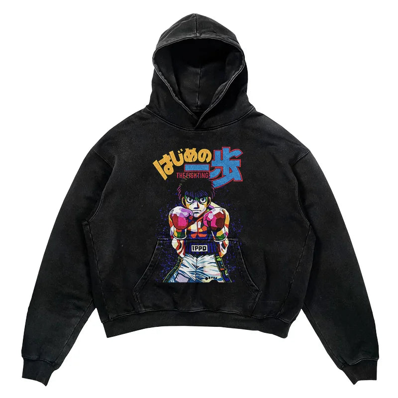 2024 Men Spring Hoodie Retro Japanese Anime Graphic Hoodies Boxer Hip