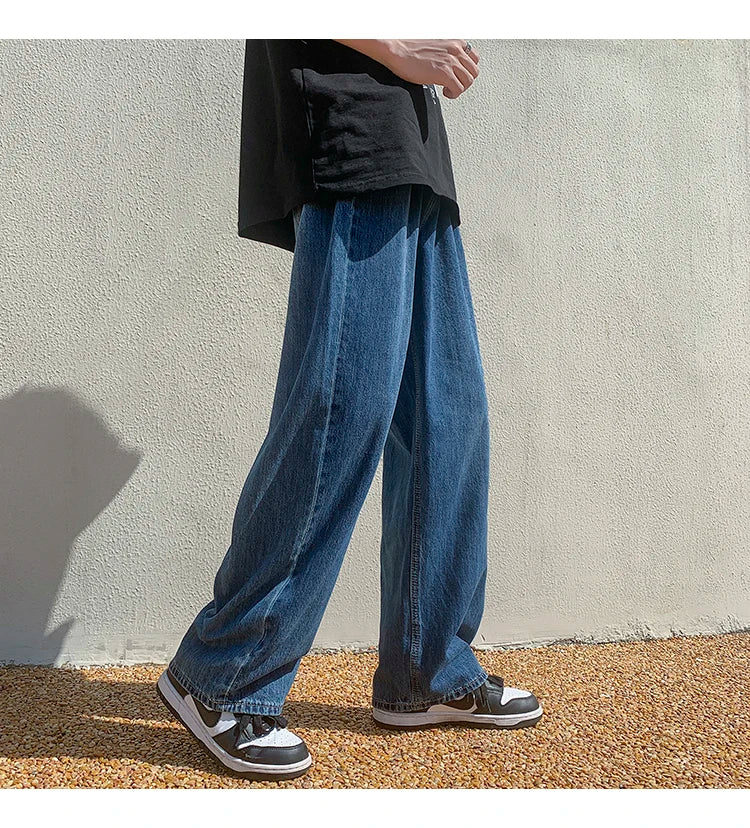 4 colors baggy jeans men fashion casual wide leg jeans men streetwear loose hip hop straight denim pants mens trousers m 2xl unique jeans style 4043