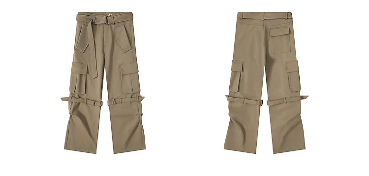 fashion cargo pants adjustable belts waist with side pockets joggers streetwear pant unisex casual loose straight baggy trousers unique joggers style 374