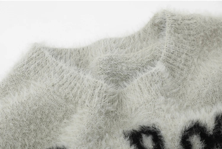 fashion knitted sweater mens winter o neck letters pullover streetwear unisex casual loose warm hairy sweaters jumper knitwear - bold artwork streetwear hoodie, vintage look oversized hoodie, oversized streetwear hoodie