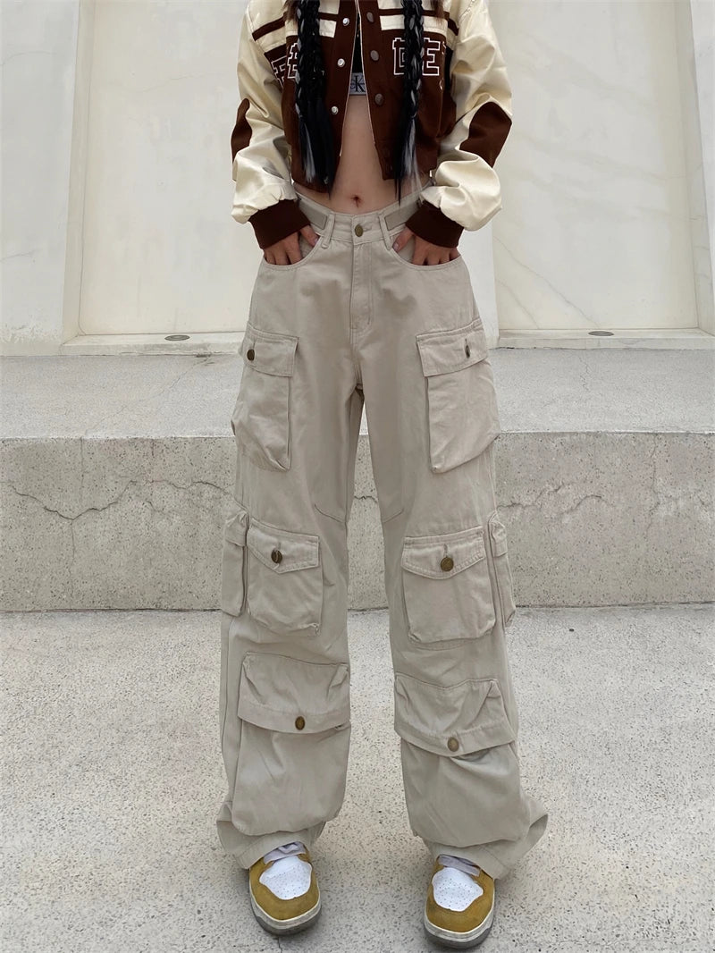 unisex hip hop pants retro cargo pant streetwear multi pockets zipper harajuku joggers new casual loose straight baggy trousers unique joggers style 2076