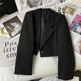 Black Short Blazer For Women Trendy 2024 Versatile Notch Collar Short
