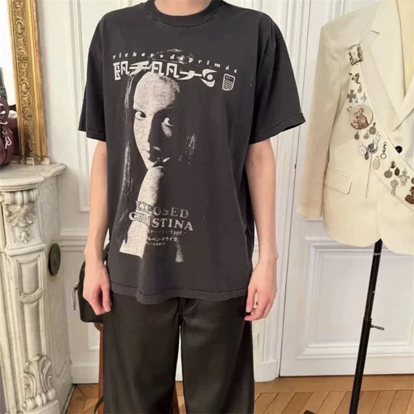 2024 summer tops Men's High quality Japanese vintage High street short sleeve printed wash oversize t-shirt men's tee