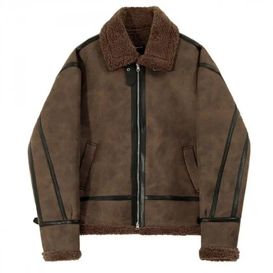 Winter Fur One-piece Cotton-padded Coat Men's Winter Korean-style Loose Suede Deer Leather Lambskin Motorcycle Leather Jacket