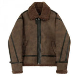 Winter Fur One-piece Cotton-padded Coat Men's Winter Korean-style Loose Suede Deer Leather Lambskin Motorcycle Leather Jacket