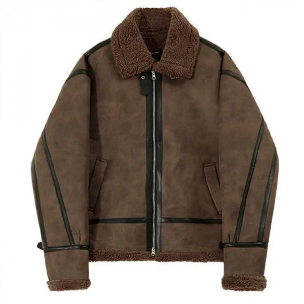 Winter Fur One-piece Cotton-padded Coat Men's Winter Korean-style Loose Suede Deer Leather Lambskin Motorcycle Leather Jacket