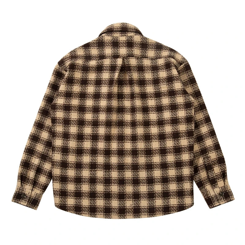 Side Split Irregualr Hem Color Match Plaid Long leeve Shirts Men's Autumn Pockets Streetwear Oversized Checkered Top Tees