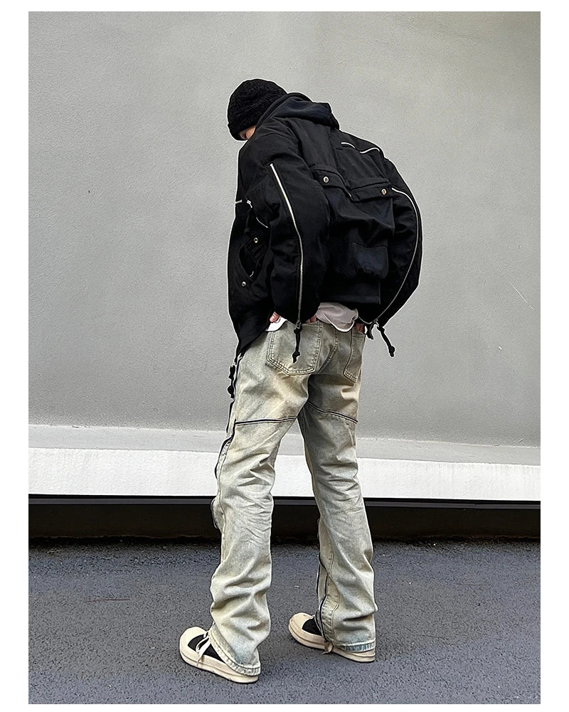 retro washed denim jean pants 2023 new casual zipper open loose straight jeans hip hop y2k pants mens jeans streetwear joggers unique joggers style 4212