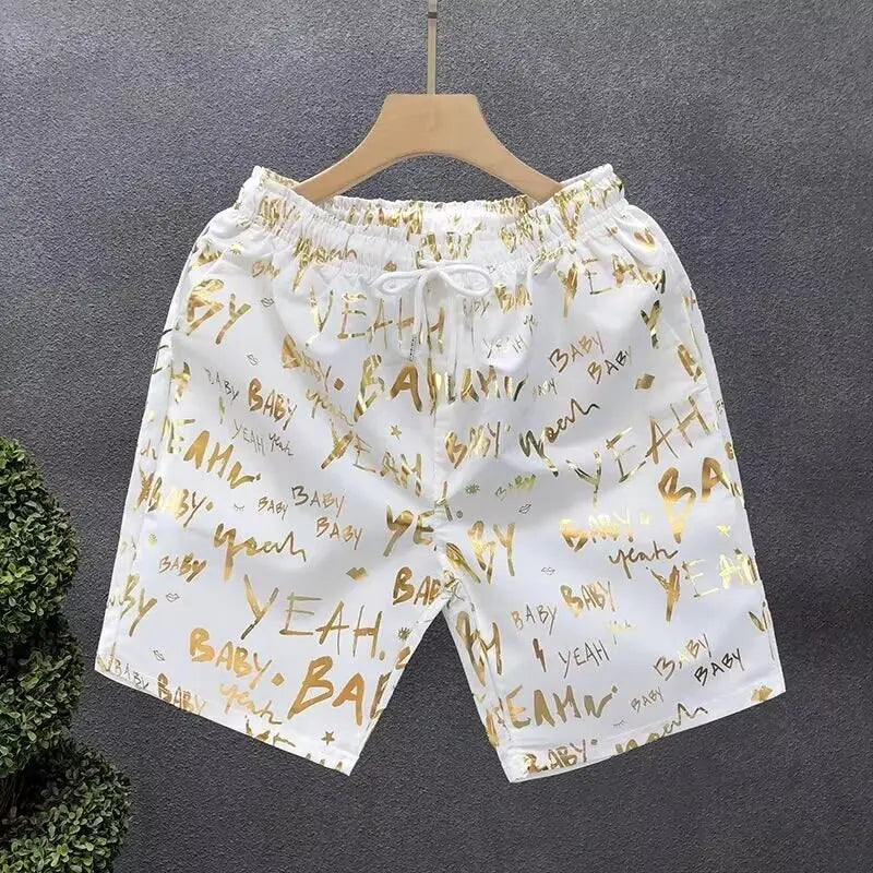 Gold Luxury Swimwear Shorts Breathable Surf Board Shorts Men's Vacation Beach Shorts Quick Dry Swimsuit Summer Sports Trunks Boy