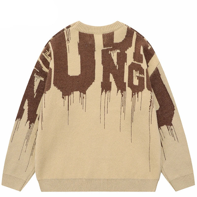 techwear flame knit sweater with structured oversized fit, ideal for cold streetwear layers, men’s streetwear clothing piece 