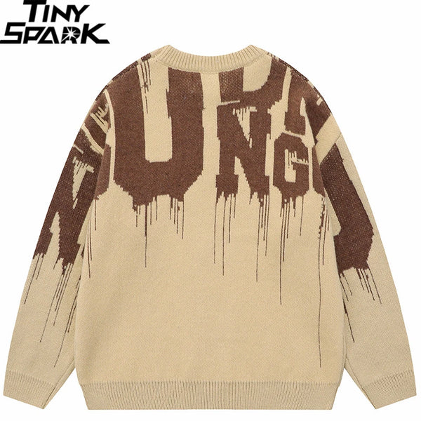 techwear flame knit sweater with structured oversized fit, ideal for cold streetwear layers, men’s streetwear clothing piece 