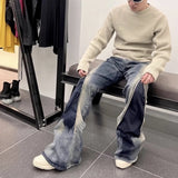 Ro Style Gradient Blue Horn Stacked Floor Dragging Jeans Unisex Streetwear Baggy Y2K Ribbons Zipper Denim Trousers Oversized
