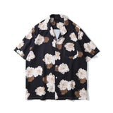 Dark Icon Floral Hawaiian Shirt Men Tur-down Collar Men's Polo Shirt Black White