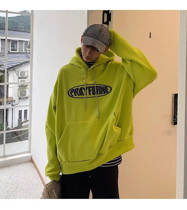 Trendy American Ins Green Hooded Sweatshirt for Men in Autumn 2024 New Trendy Brand Loose Y2K