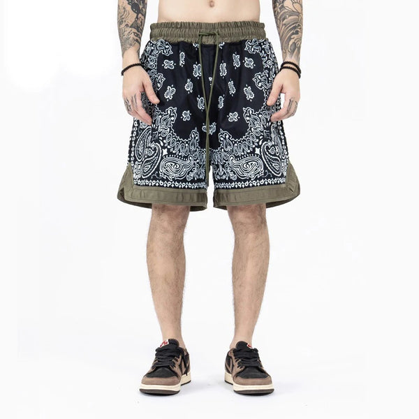 retro cashew flowers casual shorts summer streetwear fashion patchwork knee length men women paisley printing sweat shorts casual urban shorts