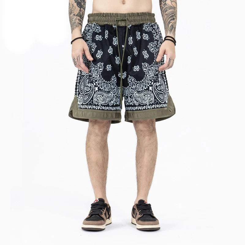 retro cashew flowers casual shorts summer streetwear fashion patchwork knee length men women paisley printing sweat shorts casual urban shorts