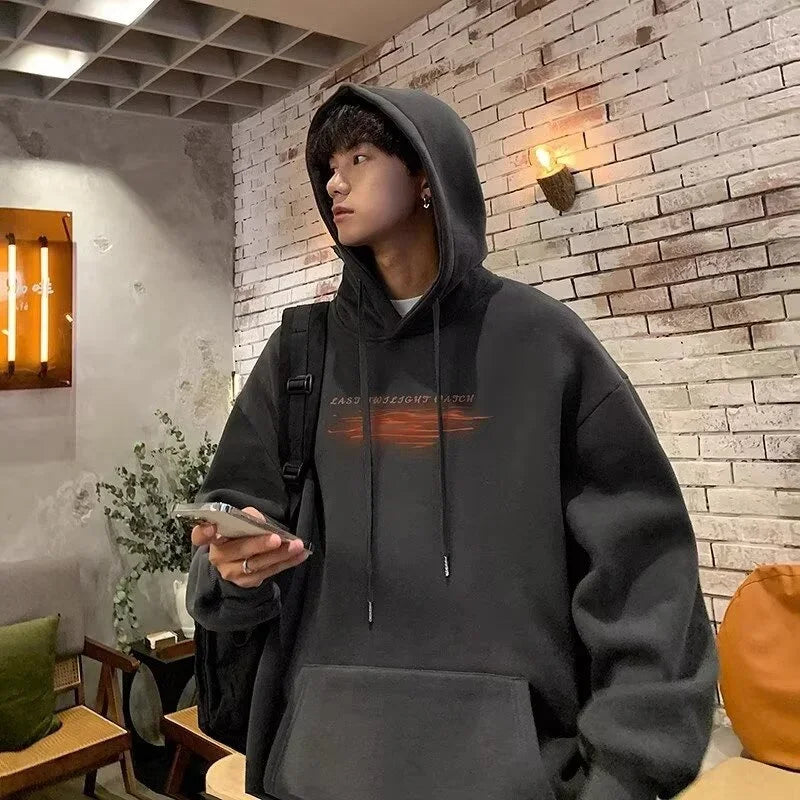 New Hip Hop Graphic Pullover Hoodies For Men Cotton Fleece Vintage Hoo